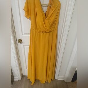 Mustard Yellow V-Neck Maxi Dress
